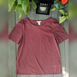 Maroon Patterned Short Puff Sleeve Top